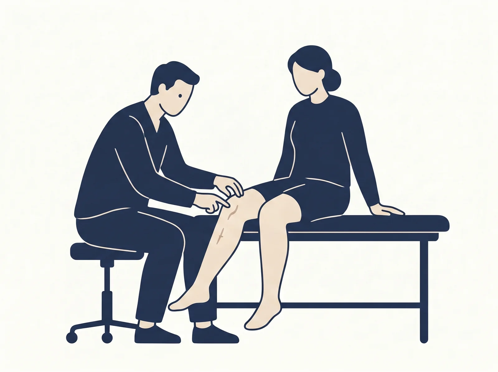 Scar mobilization — editorial illustration of post-surgical knee scar work